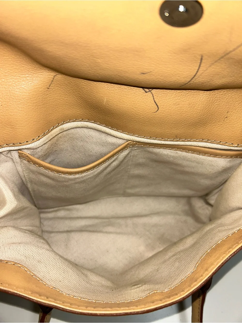 Michael Kors Y2K Tan Pebbled Leather Double Flap Three Section Satchel